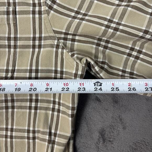 Vintage LL Bean Flannel Shirt Mens Large Tan Twill Plaid Outdoor Work - Picture 6 of 8